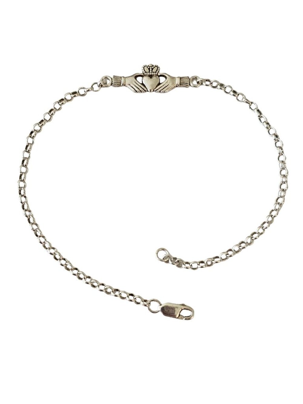 JMH Ireland Sterling Silver Claddagh Ankle Bracelet 10.5" Long, Signed L45